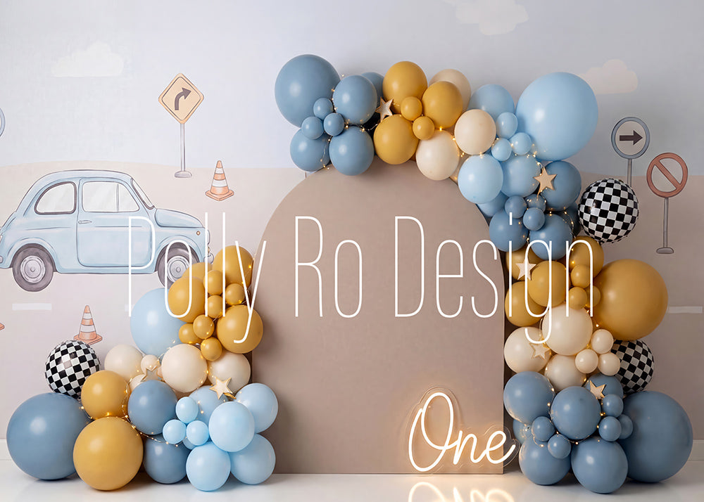 Avezano Blue Car Boy Birthday Photography Backdrop Designed By Polly Ro Design