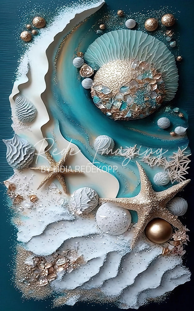 Avezano Coastal Starfish Shell Gold Fluid Photography Backdrop Designed By Lidia Redekopp