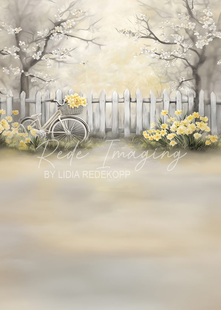 Avezano Vintage Bike Daffodil White Fence Spring Photography Backdrop Designed By Lidia Redekopp