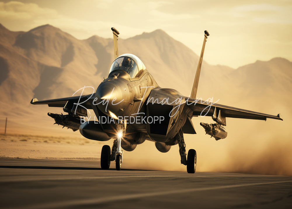 Avezano Desert Mountain Fighter Jet Runway Photography Backdrop Designed By Lidia Redekopp