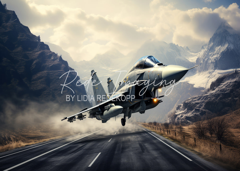 Avezano Mountain Valley Jet Aircraft Highway Photography Backdrop Designed By Lidia Redekopp