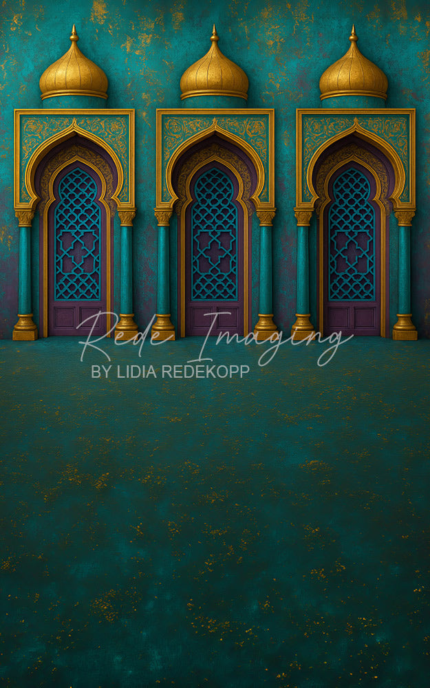 Avezano Teal Gold Moroccan Dome Arch Wall Photography Backdrop Designed By Lidia Redekopp