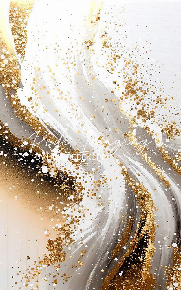 Avezano Gold Glitter White Wave Abstract Paint Photography Backdrop Designed By Lidia Redekopp