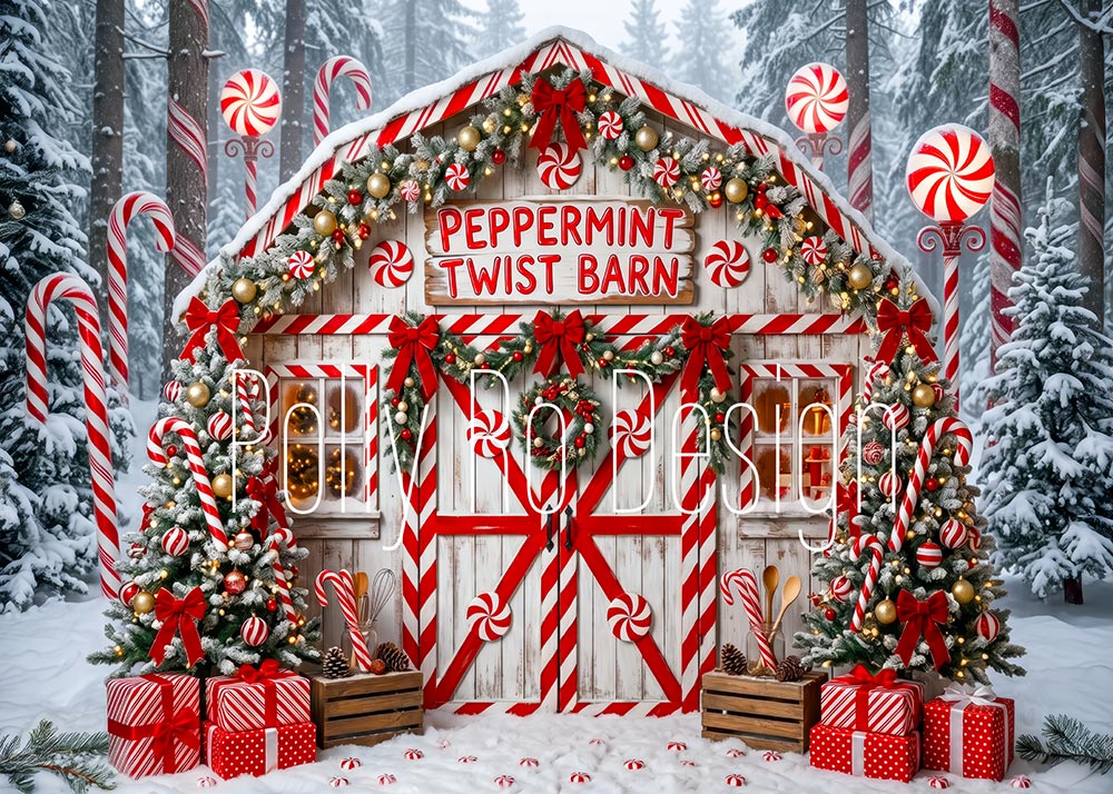 Avezano Peppermint Candy Cane Christmas Barn Photography Backdrop Designed By Polly Ro Design