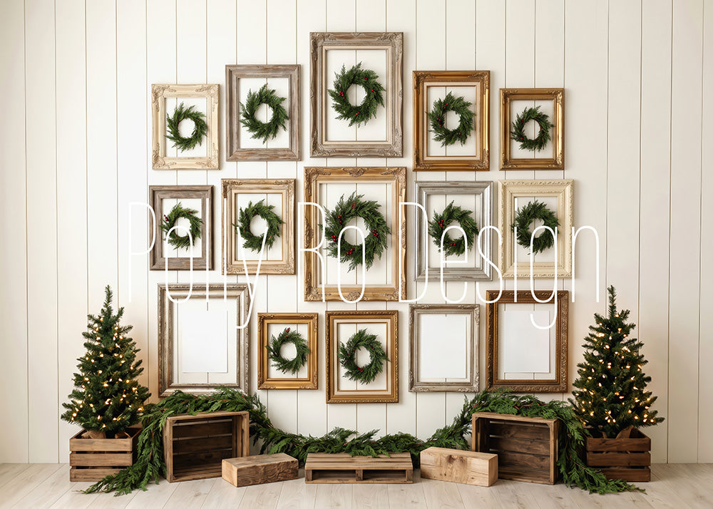 Avezano Vintage Wood Frame Wreath Farmhouse Christmas Photography Backdrop Designed By Polly Ro Design