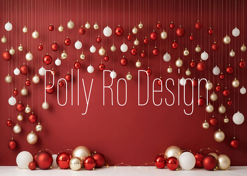 Avezano Red Gold Hanging Christmas Ornament Wall Photography Backdrop Designed By Polly Ro Design