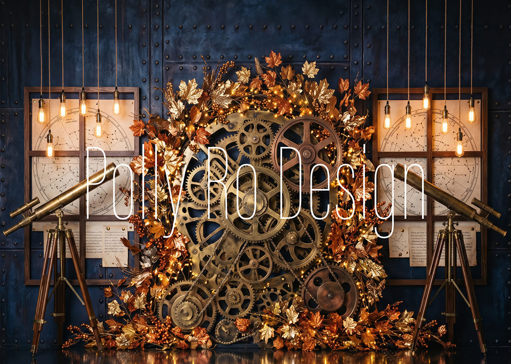 Avezano Steampunk Gear Autumn Telescope Industrial Photography Backdrop Designed By Polly Ro Design