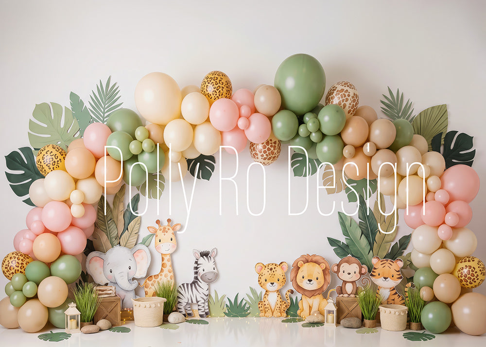 Avezano Neutral Safari Animal Balloon Arch Party Photography Backdrop Designed By Polly Ro Design