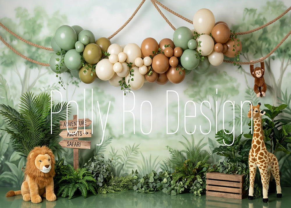 Avezano Sage Jungle Safari Animal Balloon Garland Photography Backdrop Designed By Polly Ro Design