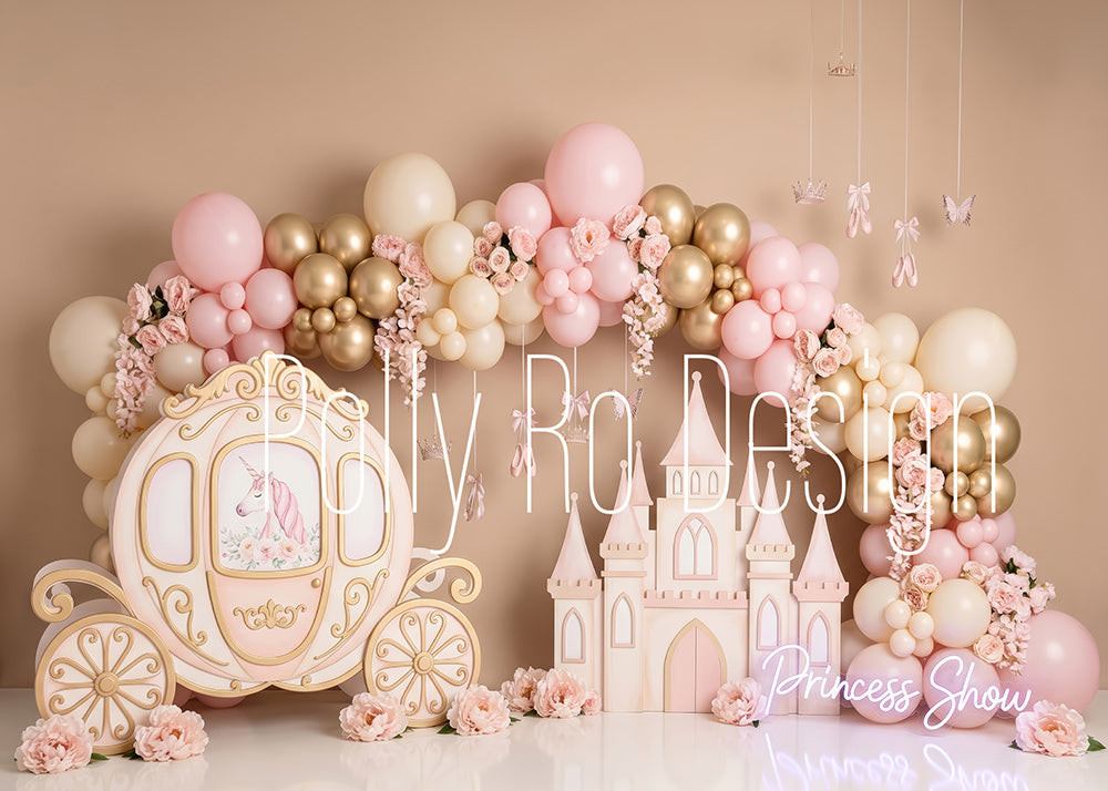 Avezano Pink Princess Castle Carriage Balloon Photography Backdrop Designed By Polly Ro Design