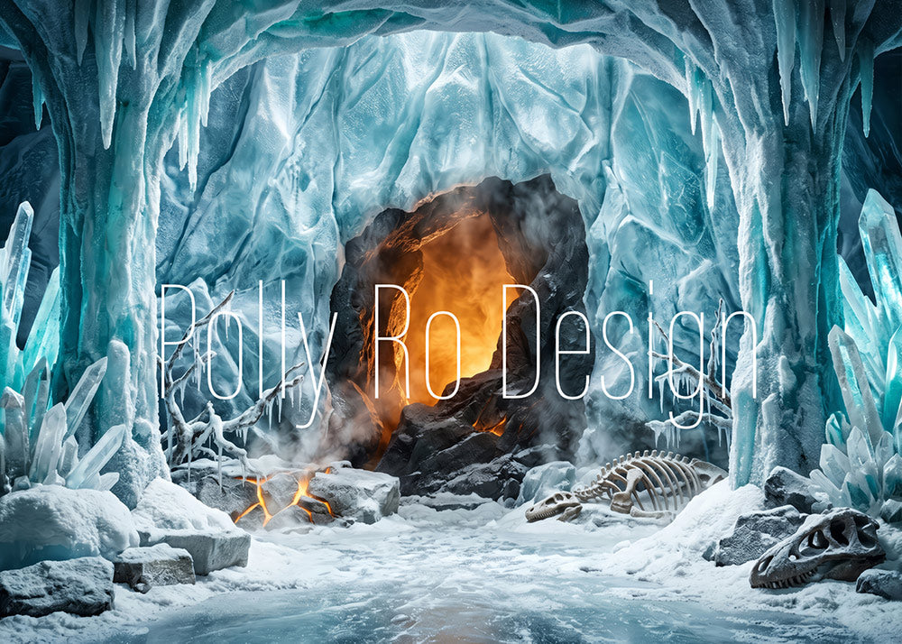 Avezano Icy Ice Cave Dinosaur Skeleton Photo Photography Backdrop Designed By Polly Ro Design