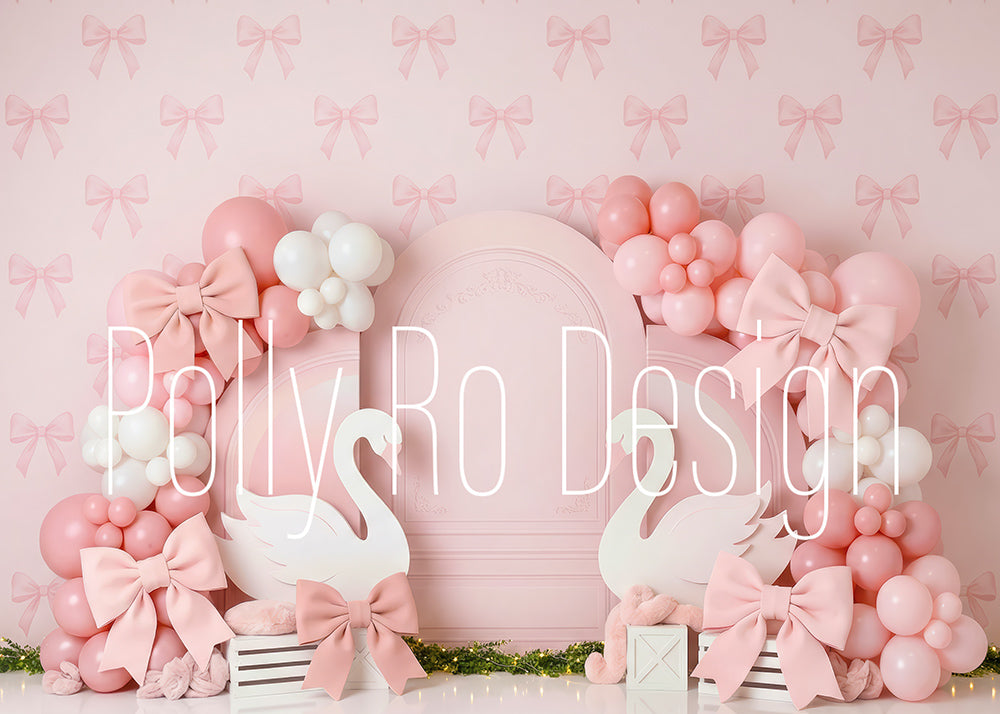 Avezano Pink Swan Bow Balloon Arch Party Photography Backdrop Designed By Polly Ro Design