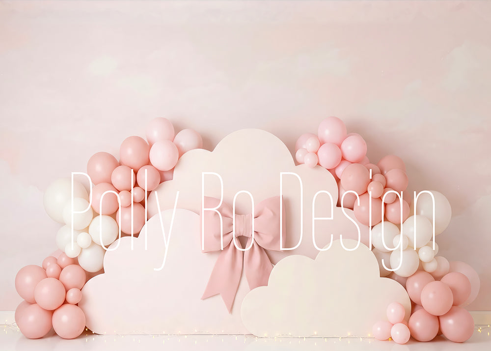 Avezano Pink Cloud Bow Balloon Arch Photo Photography Backdrop Designed By Polly Ro Design