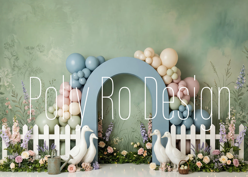 Avezano Light Blue Arch Duck Floral Party Photography Backdrop Designed By Polly Ro Design