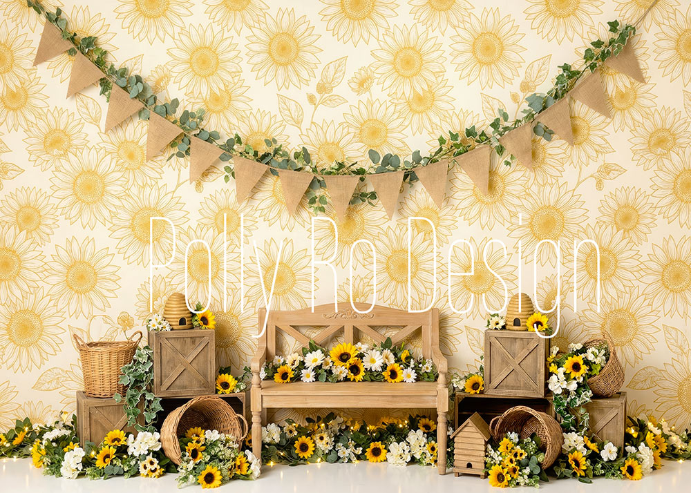 Avezano Sunflower Wooden Bench Garden Photography Backdrop Designed By Polly Ro Design