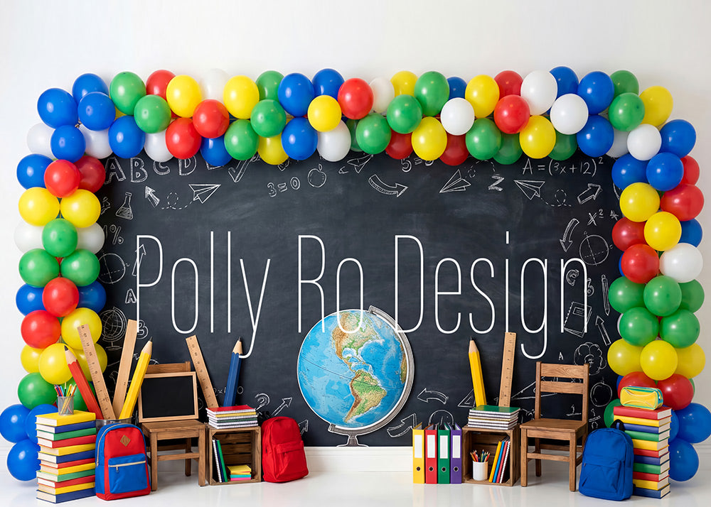 Avezano Black Chalkboard Globe School Supply Photography Backdrop Designed By Polly Ro Design