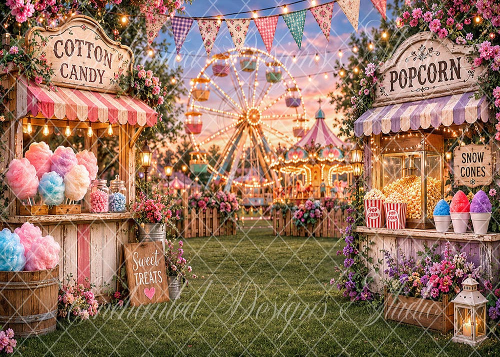 Avezano Sunset Carnival Treat Stall Backdrop Designed By Enchanted Design Studio