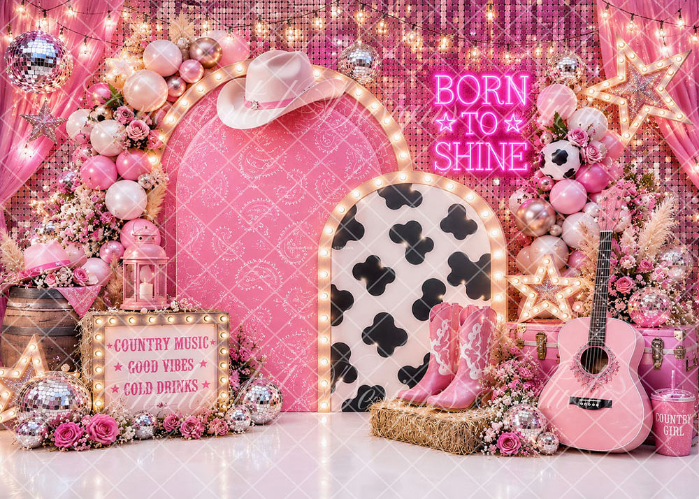 Avezano Pink Cowgirl Disco Party Backdrop Designed By Enchanted Design Studio