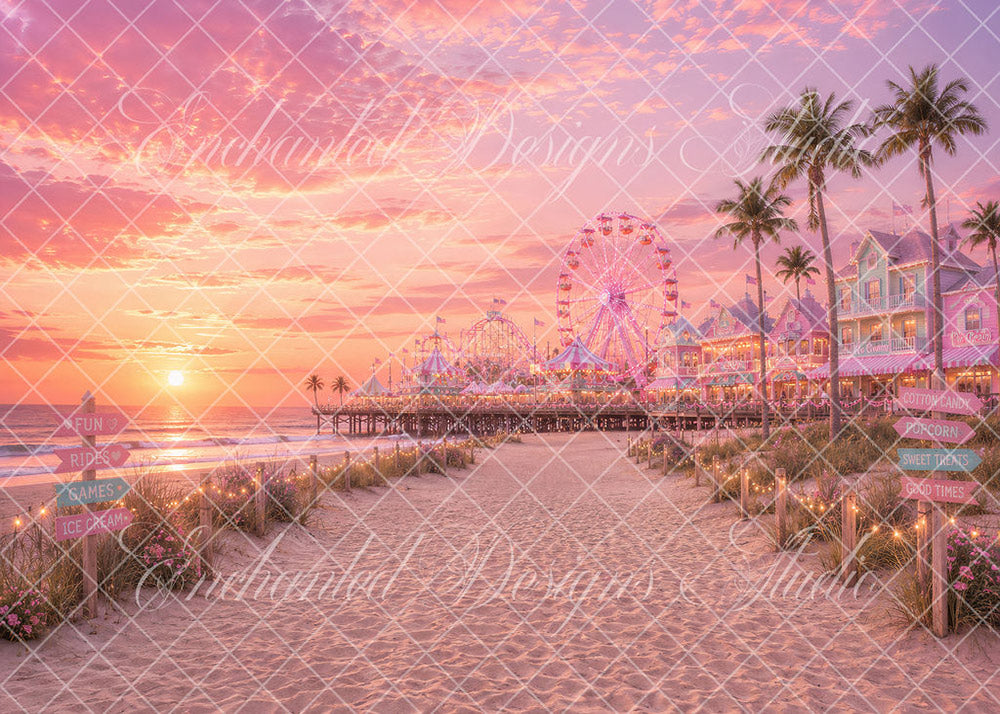 Avezano Sunset Beach Amusement Pier Backdrop Designed By Enchanted Design Studio
