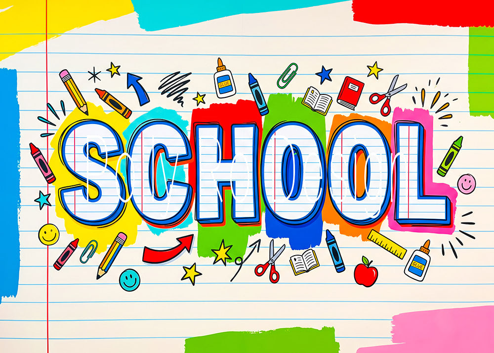 Avezano Cartoon School Stationery Photography Backdrop Designed By Polly Ro Design