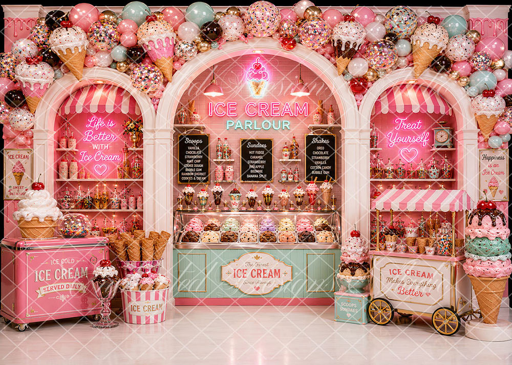 Avezano Pink Ice Cream Parlour Backdrop Designed By Enchanted Design Studio