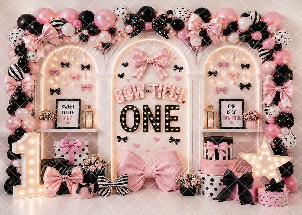 Avezano Pink Bow Bow‑tiful One 1st Birthday Backdrop Designed By Enchanted Design Studio