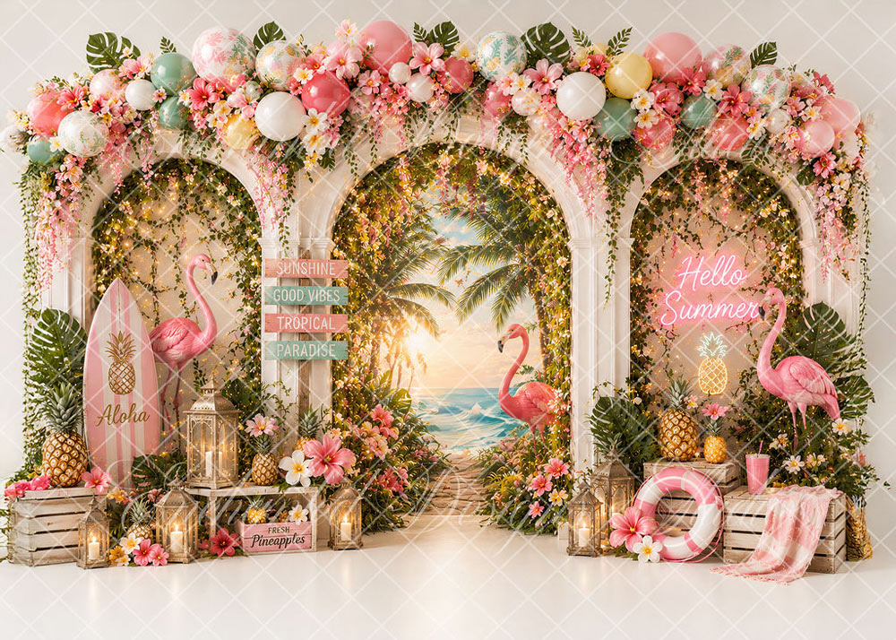 Avezano Tropical Flamingo Summer Beach Backdrop Designed By Enchanted Design Studio