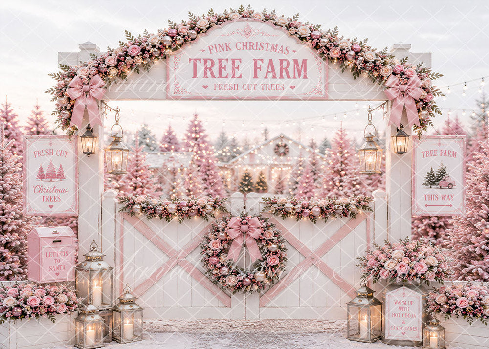 Avezano Pink Christmas Tree Farm Backdrop Designed By Enchanted Design Studio
