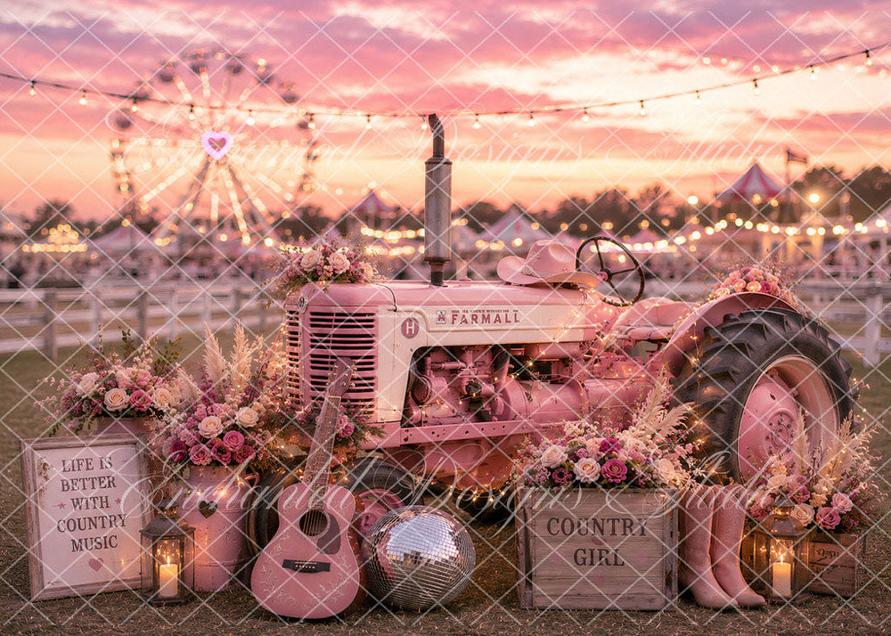 Avezano Pink Country Tractor Fair Backdrop Designed By Enchanted Design Studio