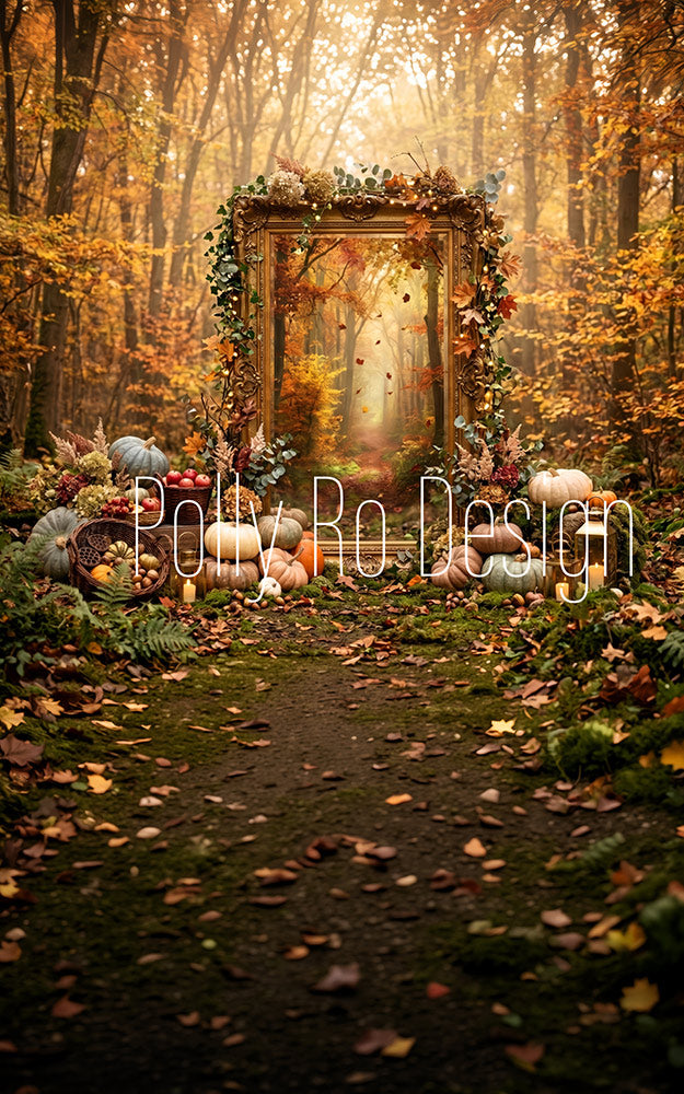 Avezano Forest Golden Frame Pumpkin Photography Backdrop Designed By Polly Ro Design