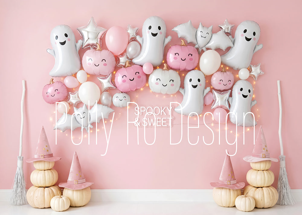 Avezano Pink Ghost Pumpkin Halloween Photography Backdrop Designed By Polly Ro Design