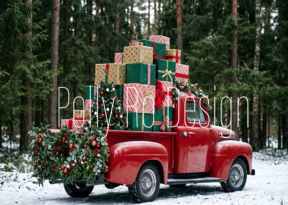 Avezano Red Christmas Gift Truck Photography Backdrop Designed By Polly Ro Design