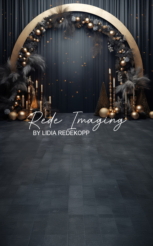Avezano Dark Gold Arch Holiday Floral Backdrop Designed By Lidia Redekopp