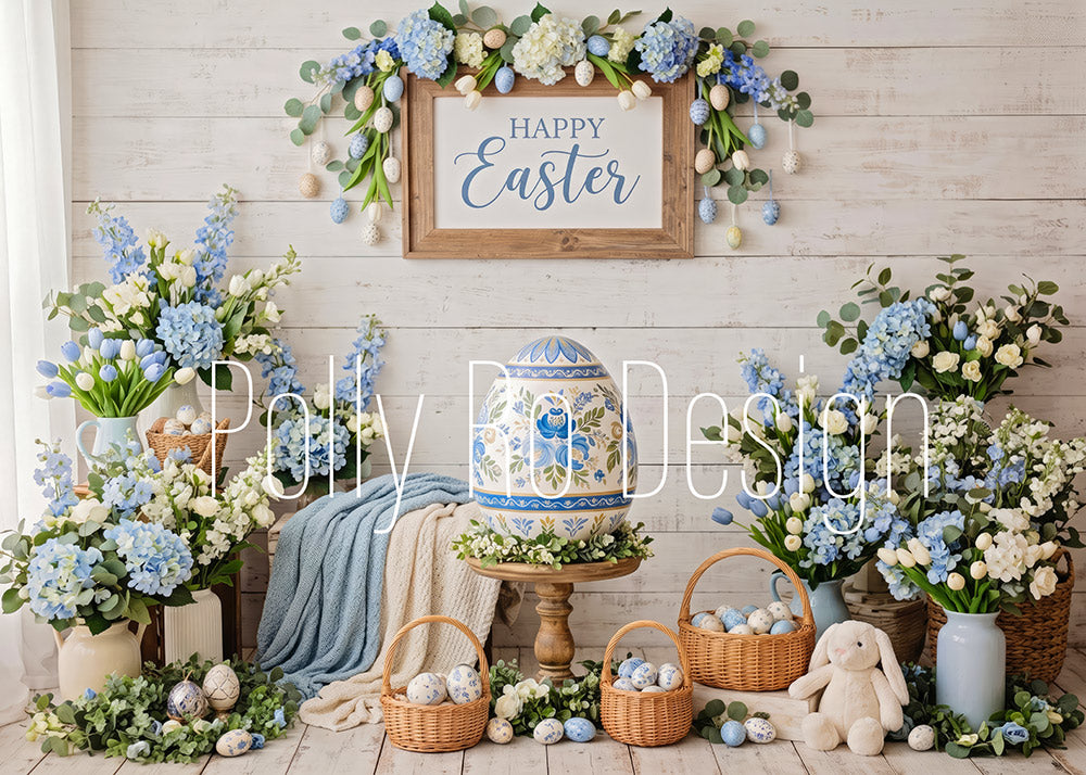 Avezano Vintage Wood Easter Floral Egg Basket Photography Backdrop Designed By Polly Ro Design