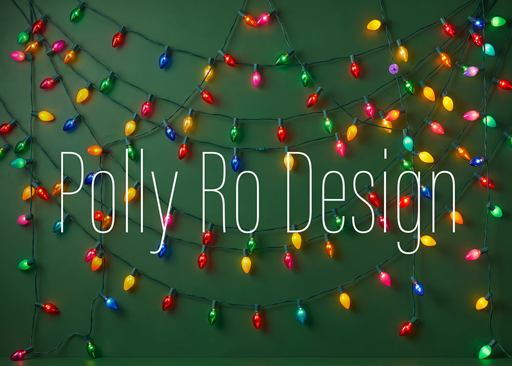 Avezano Green Christmas Colorful String Lights Photography Backdrop Designed By Polly Ro Design