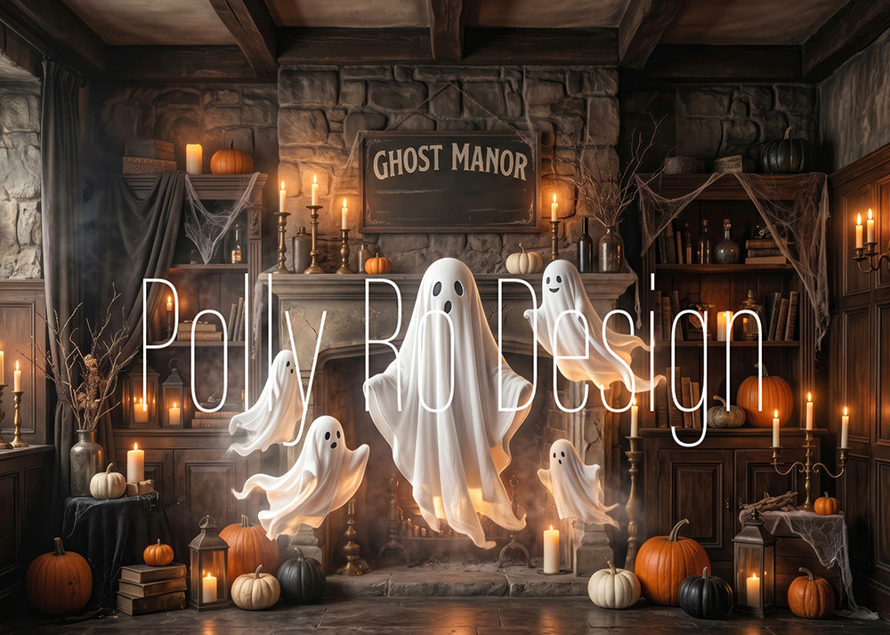 Avezano Ghost Manor Halloween Fireplace Photography Backdrop Designed By Polly Ro Design