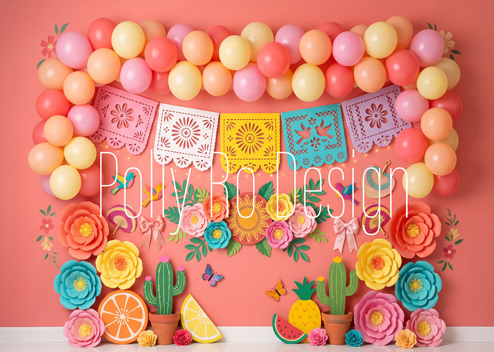Avezano Mexican Fiesta Balloon Paper Floral Cactus Photography Backdrop Designed By Polly Ro Design