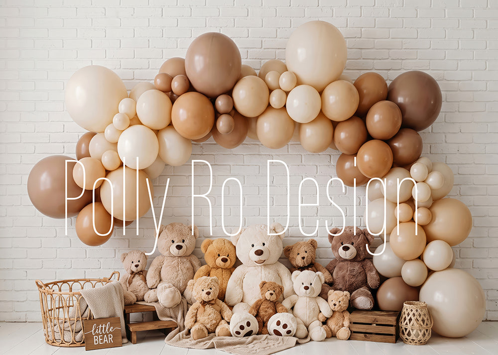 Avezano Neutral Teddy Bear Balloon Brick Photography Backdrop Designed By Polly Ro Design