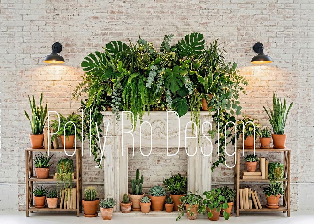 Avezano Green Plant Fireplace Brick Wall Photography Backdrop Designed By Polly Ro Design