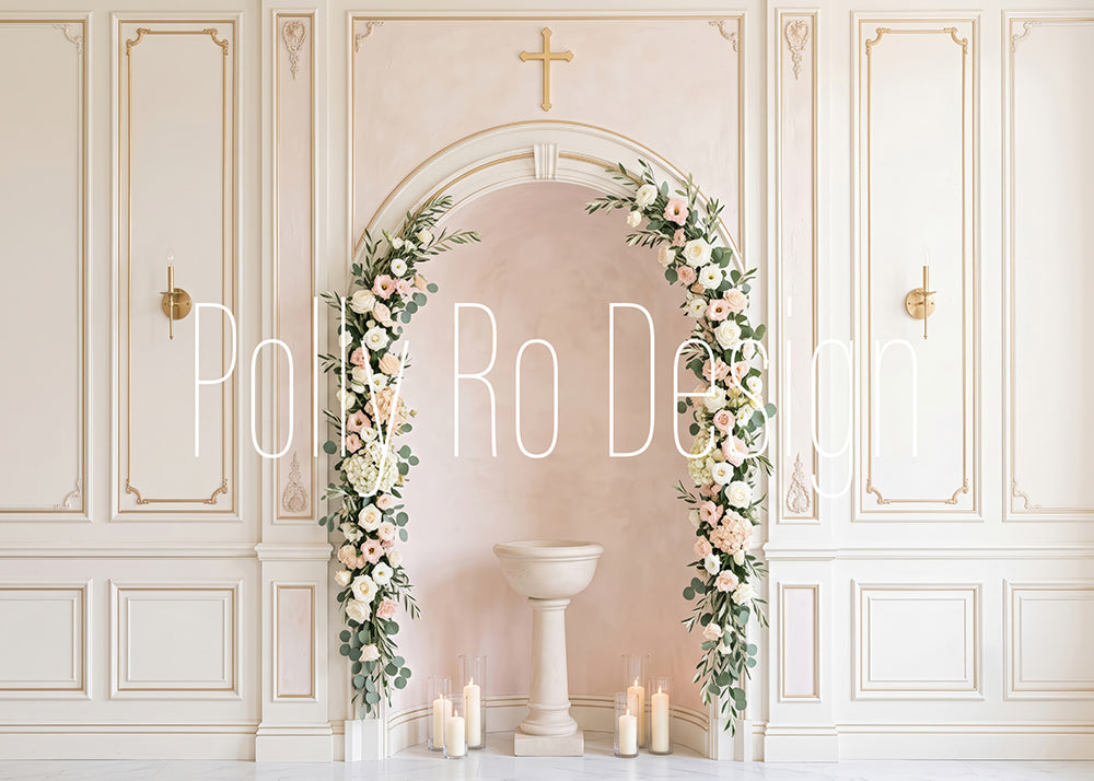 Avezano Floral Arch Baptism Chapel Photography Backdrop Designed By Polly Ro Design