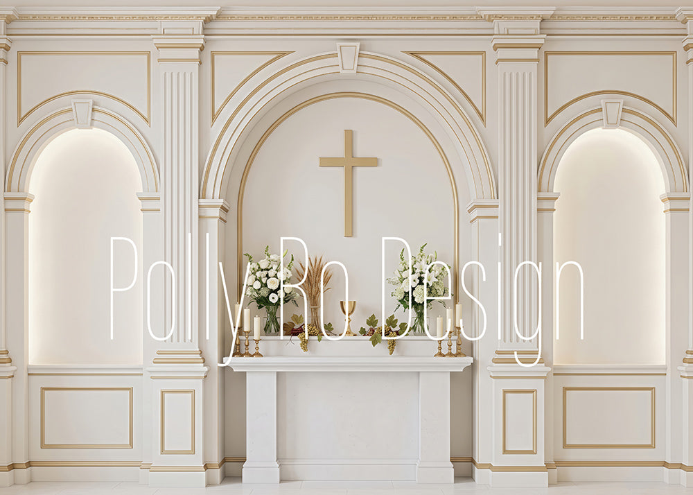Avezano Classic White Church Altar Photography Backdrop Designed By Polly Ro Design