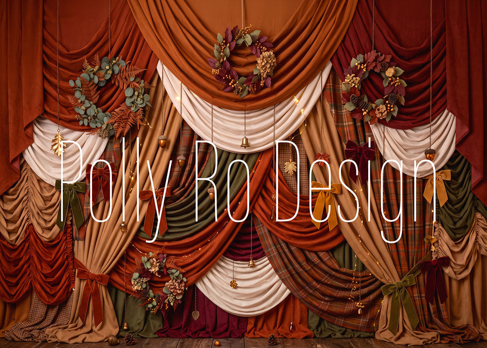 Avezano Rustic Autumn Draped Curtain Photography Backdrop Designed By Polly Ro Design