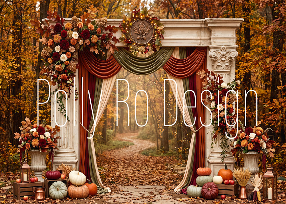 Avezano Forest Autumn Arch Pumpkin Photography Backdrop Designed By Polly Ro Design