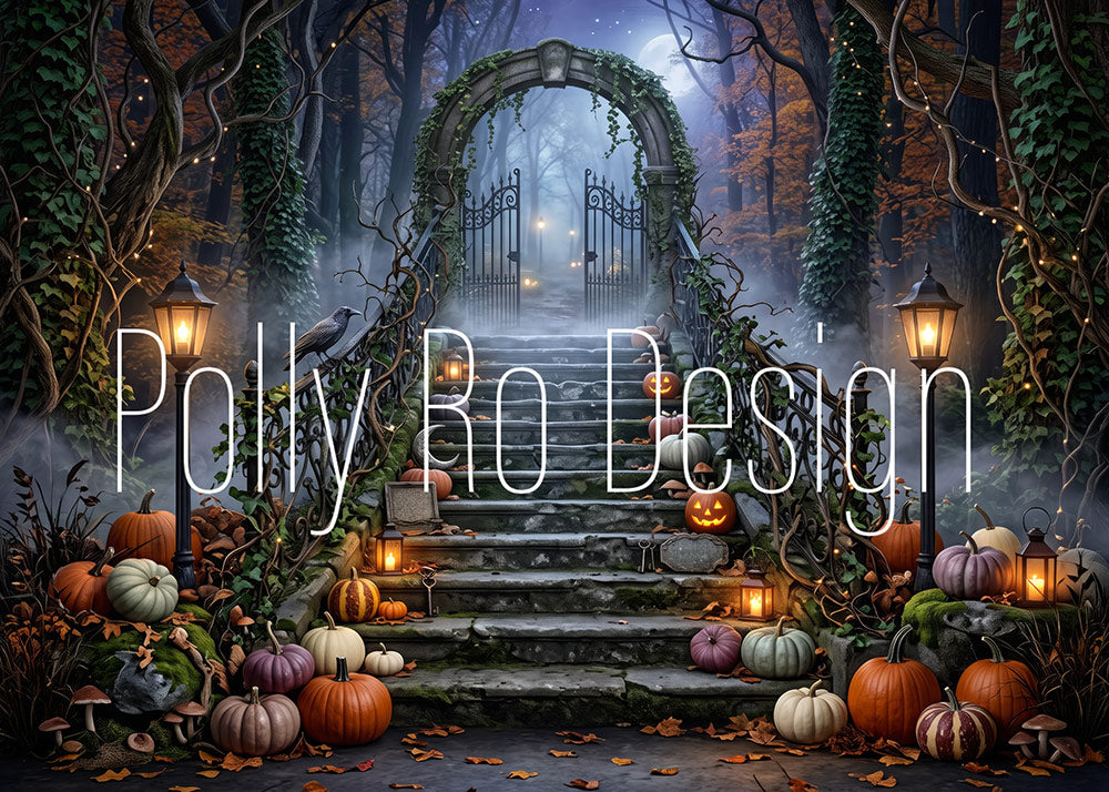 Avezano Spooky Forest Gate Halloween Photography Backdrop Designed By Polly Ro Design