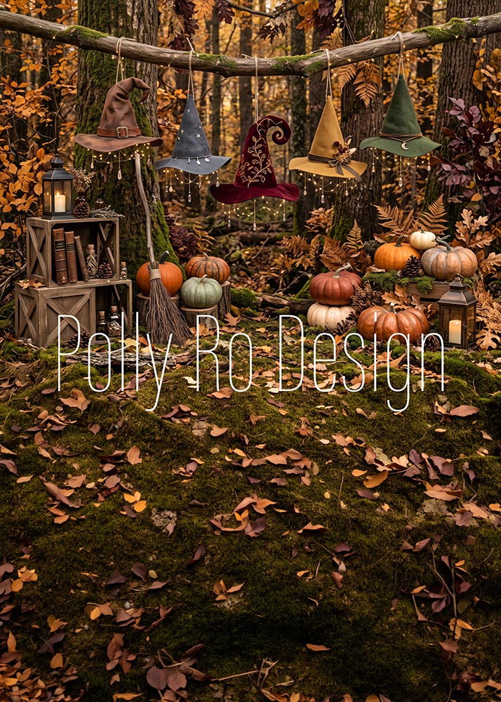 Avezano Forest Witch Hat Pumpkin Photography Backdrop Designed By Polly Ro Design
