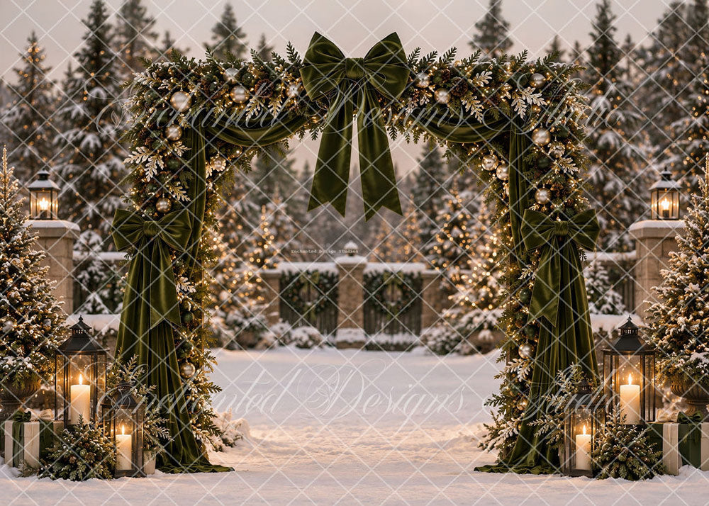 Avezano Outdoor Green Velvet Christmas Arch Backdrop Designed By Enchanted Design Studio