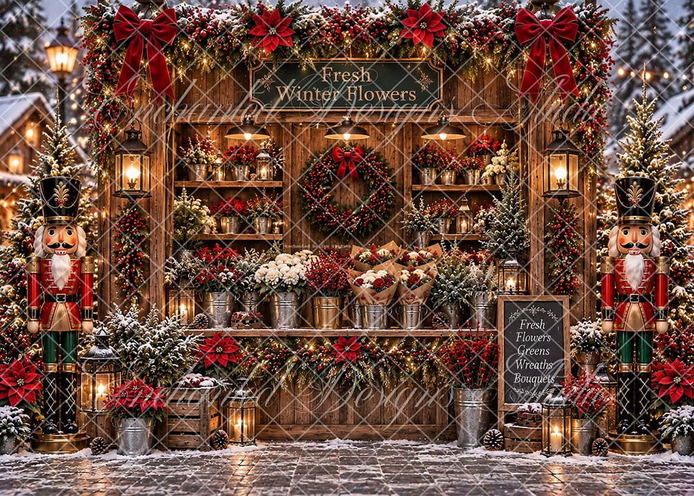 Avezano Christmas Nutcracker Flower Market Booth Backdrop Designed By Enchanted Design Studio