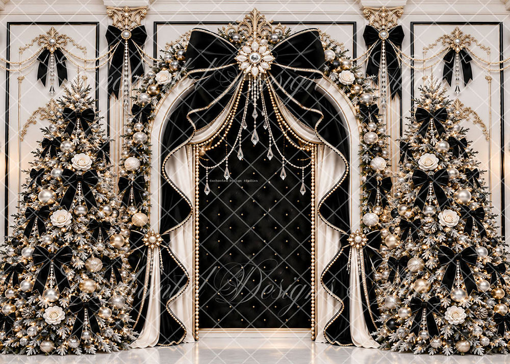 Avezano Black Gold Bow Luxury Christmas Arch Backdrop Designed By Enchanted Design Studio