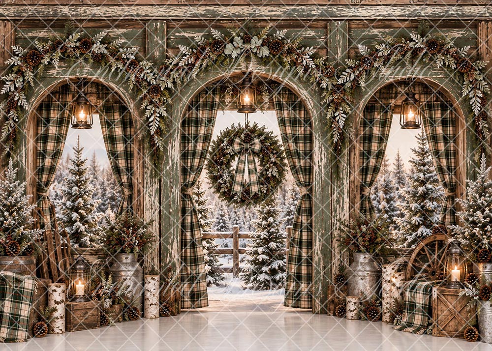 Avezano Rustic Plaid Wooden Cabin Winter Christmas Backdrop Designed By Enchanted Design Studio