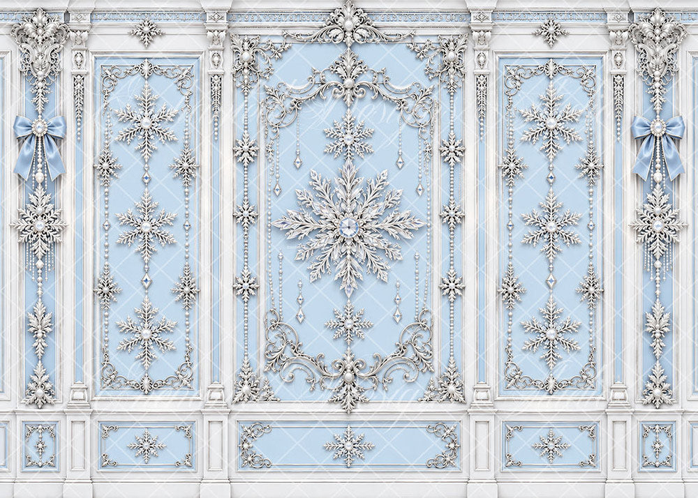 Avezano Light Blue Snowflake Ornate Wall Winter Backdrop Designed By Enchanted Design Studio
